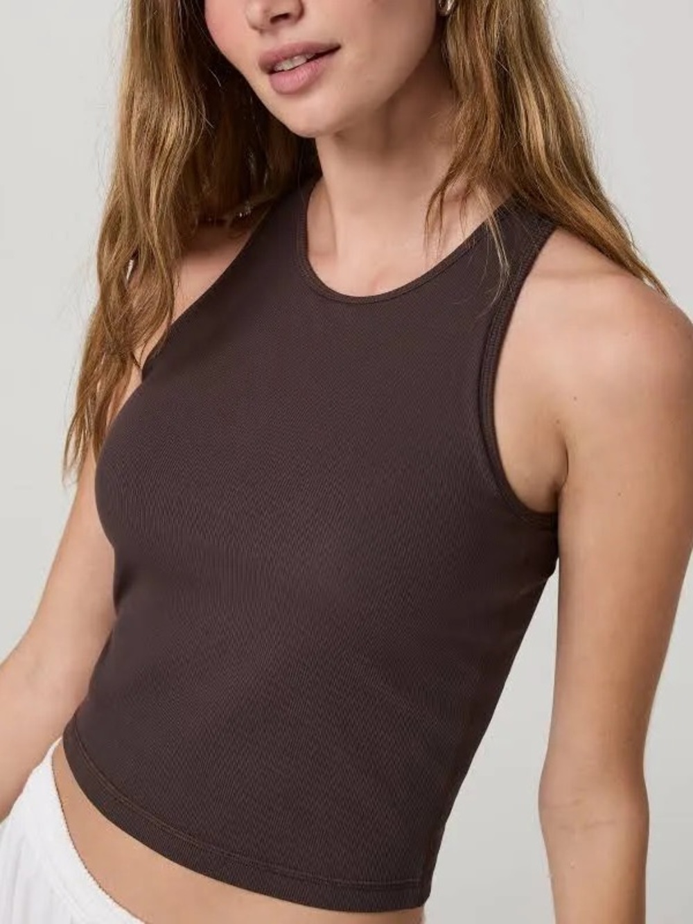 Vuori Pose Plyo Tank French Roast Brown Ribbed Built-In Bra Cropped Women’s L